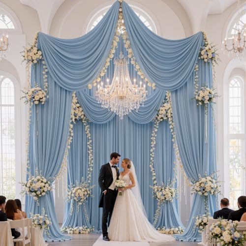 50x16 ft Dusty Blue Backdrop Curtains for Weddings, Birthdays, Halloween in W5' x H16'(10 panels) in Dusty Blue, alternate