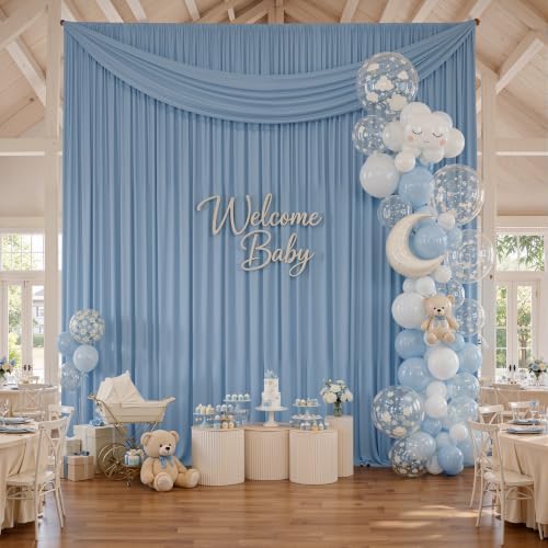 50x16 ft Dusty Blue Backdrop Curtains for Weddings, Birthdays, Halloween in W5' x H16'(10 panels) in Dusty Blue, alternate