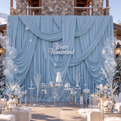 50x16 ft Dusty Blue Backdrop Curtains for Weddings, Birthdays, Halloween in W5' x H16'(10 panels) in Dusty Blue, alternate