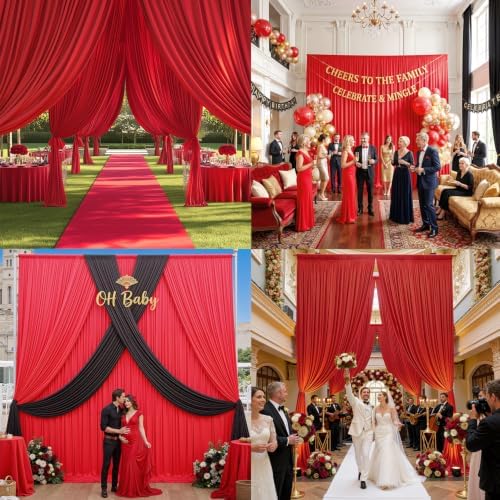 50x16 ft Red Backdrop Curtains for Wedding Parties, Birthdays, Halloween in 50x16 ft, alternate view 5