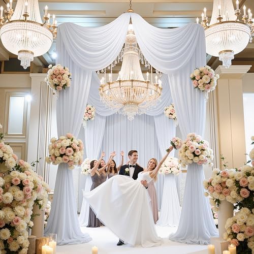 50x16 ft White Backdrop Curtains for Wedding Parties, Birthdays, Halloween in 50x16 ft, alternate view 4