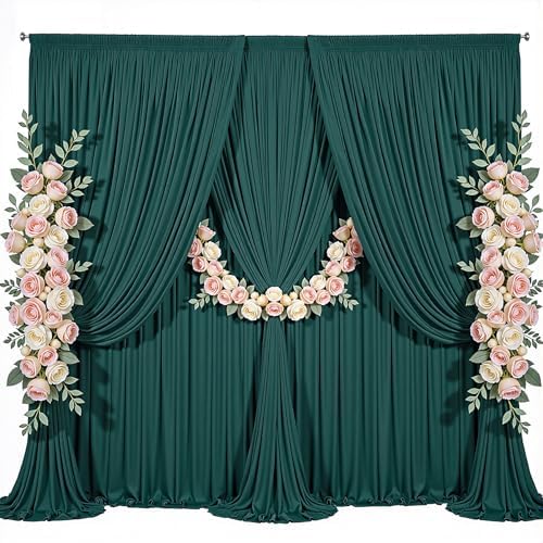 50x8ft Hunter Green Backdrop Curtain for Parties Wrinkle Free Fabric Backdrop Curtain Birthday Party Photo, alternate view 7
