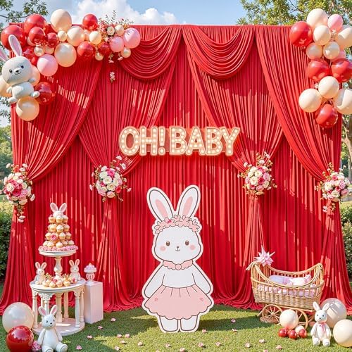 50x8ft Red Backdrop Curtain for Parties Wrinkle Free Fabric Backdrop Curtain Birthday Party Photo Backdrop, alternate view 2