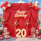 50x8ft Red Backdrop Curtain for Parties Wrinkle Free Fabric Backdrop Curtain Birthday Party Photo Backdrop, alternate view 3