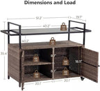 51.2" Wicker Outdoor Bar Cart - Brown Patio Console Storage Table Buffet Cabinet Serving Kitchen Cart with, alternate view 2