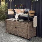 51.2" Wicker Outdoor Bar Cart - Brown Patio Console Storage Table Buffet Cabinet Serving Kitchen Cart with, alternate view 4