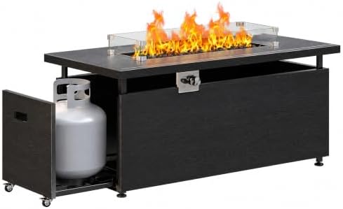 51" 4-in-1 Propane Fire Pit Table, 60000 BTU with Glass Wind Guard