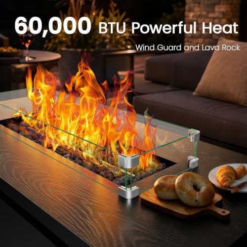 51" 4-in-1 Propane Fire Pit Table, 60000 BTU with Glass Wind Guard, alternate view 2