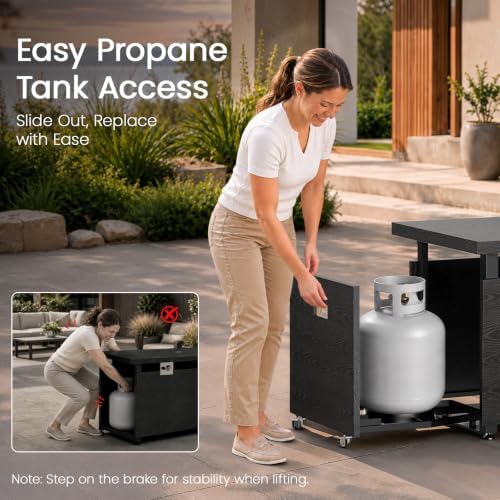 51" 4-in-1 Propane Fire Pit Table, 60000 BTU with Glass Wind Guard, alternate view 4