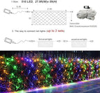 510 LED Christmas Net Lights, 28ft x 5ft Mesh Lights Outdoor Clear Wire 8 modes, Waterproof Connectable String, alternate