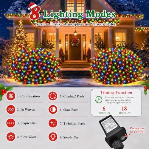 510LED Christmas Net Lights, 28ft x 5ft Net Lights Outdoor 8 Modes, Waterproof Connectable String Lights Green, alternate