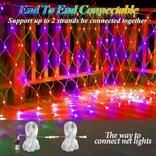 510LED Halloween Net Lights, 28ft x 5ft Outdoor Mesh Lights Purple Orange Clear Wire, 8 Modes & Timer, alternate view 4