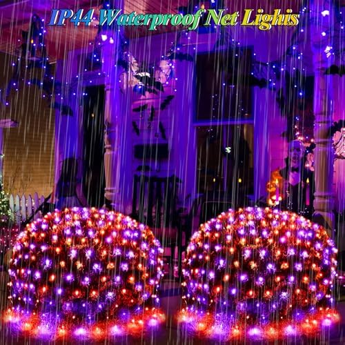 510LED Halloween Net Lights, 28ft x 5ft Outdoor Mesh Lights Purple Orange Clear Wire, 8 Modes & Timer, alternate view 5