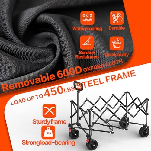 52.4" L Extra Large Collapsible Wagons Carts Foldable, 450lbs Heavy Duty Folding Beach Wagon with All-Terrain, alternate view
