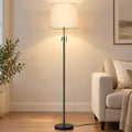 52"-63" Black Adjustable Floor Lamp, Pull Chain Switch, Anti-tip Base
