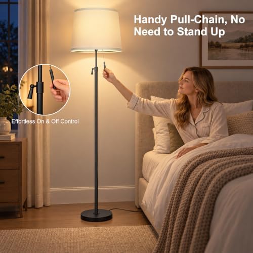 52"-63" Black Adjustable Floor Lamp, Pull Chain Switch, Anti-tip Base, alternate view 4