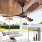 52 Inch Ceiling Fan Without Lights, Walnut Finish | Outdoor Ceiling Fan with Remote, 6-Speed Adjustable