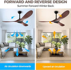 52 Inch Ceiling Fan Without Lights, Walnut Finish | Outdoor Ceiling Fan with Remote, 6-Speed Adjustable, alternate view 4