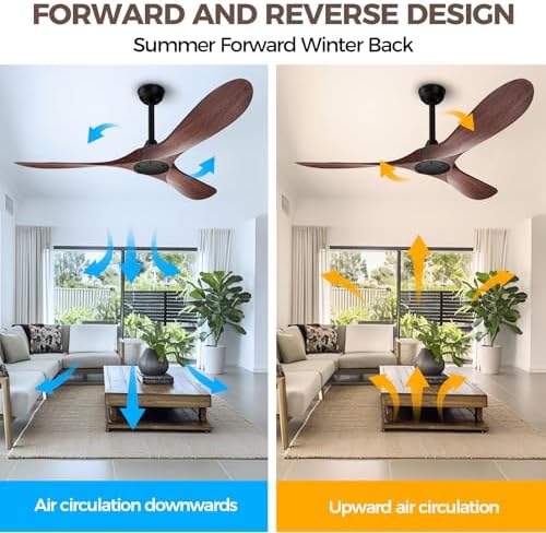 52 Inch Ceiling Fan Without Lights, Walnut Finish | Outdoor Ceiling Fan with Remote, 6-Speed Adjustable, alternate view 4