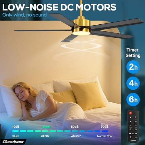 52 Inch Ceiling Fans with Lights and Remote for Bedroom Living Room Kitchen Office, Indoor/Outdoor Use, 3CCT, alternate view