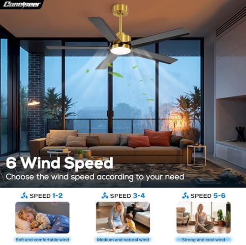52 Inch Ceiling Fans with Lights and Remote for Bedroom Living Room Kitchen Office, Indoor/Outdoor Use, 3CCT, alternate view