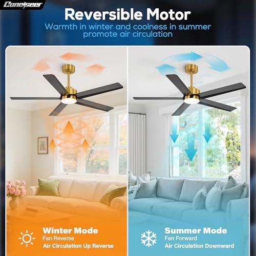 52 Inch Ceiling Fans with Lights and Remote for Bedroom Living Room Kitchen Office, Indoor/Outdoor Use, 3CCT, alternate view