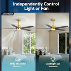 52 Inch Ceiling Fans with Lights and Remote for Bedroom Living Room Kitchen Office, Indoor/Outdoor Use, 3CCT, alternate view