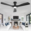 52-Inch Ceiling Fans with Lights: Black 3 Blade Flush Mount Low Profile Ceiling Fan for Bedroom - Dimmable