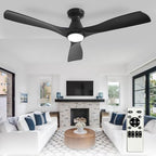 52-Inch Ceiling Fans with Lights: Black 3 Blade Flush Mount Low Profile Ceiling Fan for Bedroom - Dimmable