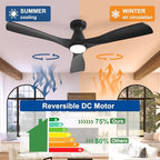 52-Inch Ceiling Fans with Lights: Black 3 Blade Flush Mount Low Profile Ceiling Fan for Bedroom - Dimmable, alternate view 3