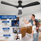 52-Inch Ceiling Fans with Lights: Black 3 Blade Flush Mount Low Profile Ceiling Fan for Bedroom - Dimmable, alternate view 4