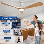 52-Inch Ceiling Fans with Lights: Wood 3 Blade Flush Mount Low Profile Ceiling Fan for Bedroom - Dimmable Indoor, alternate