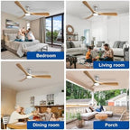 52-Inch Ceiling Fans with Lights: Wood 3 Blade Flush Mount Low Profile Ceiling Fan for Bedroom - Dimmable Indoor, alternate