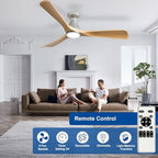 52-Inch Ceiling Fans with Lights: Wood 3 Blade Flush Mount Low Profile Ceiling Fan for Bedroom - Dimmable Indoor, alternate