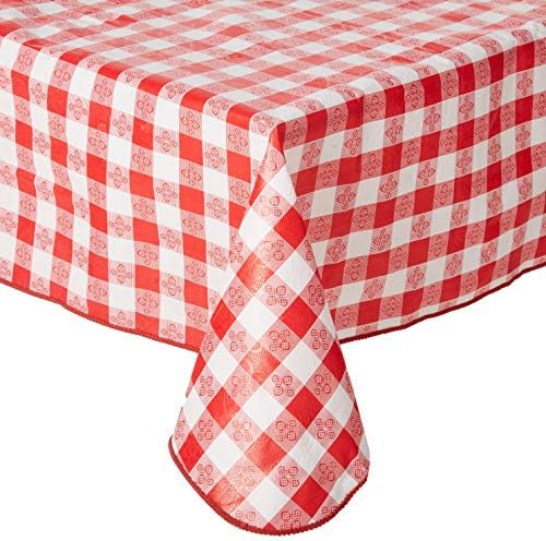 52" x 70" Red Checkered Table Cloth in 70" x 52" (Rectangle) in Red
