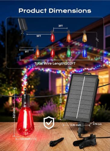 52FT Solar Christmas Lights Outdoor, Last 30+ Hrs Runtime String Lights, alternate view 5