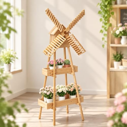 52IN Windmill Flower Display Stand, Farm Stand Outdoor, Natural