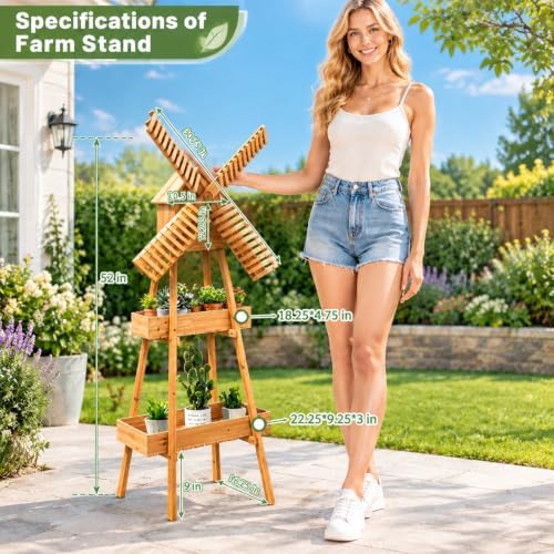52IN Windmill Flower Display Stand, Farm Stand Outdoor, Natural, alternate view 2