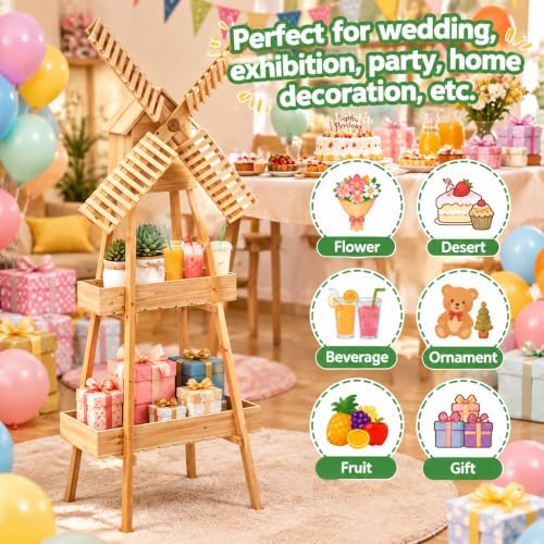 52IN Windmill Flower Display Stand, Farm Stand Outdoor, Natural, alternate view 5