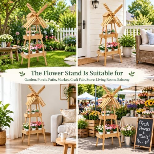 52IN Windmill Flower Display Stand, Farm Stand Outdoor, Natural, alternate view 6