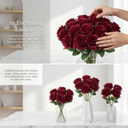 52pcs Burgundy Roses Artificial Flowers Fake Flowers Silk Roses with Stems for DIY Wedding Bouquets Bridal, alternate view 2
