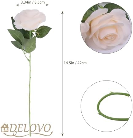 52pcs Champagne Roses Artificial Flowers Fake Flowers Silk Roses with Stems for DIY Wedding Bouquets Bridal, alternate view 2
