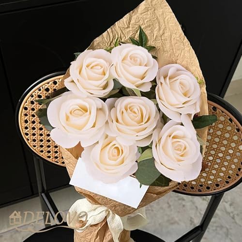 52pcs Champagne Roses Artificial Flowers Fake Flowers Silk Roses with Stems for DIY Wedding Bouquets Bridal, alternate view 5