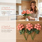 52pcs Coral Peach Roses Artificial Flowers Fake Flowers Silk Roses with Stems for DIY Wedding Bouquets Bridal, alternate view