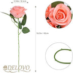 52pcs Coral Peach Roses Artificial Flowers Fake Flowers Silk Roses with Stems for DIY Wedding Bouquets Bridal, alternate view