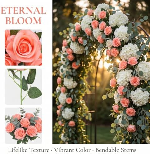 52pcs Coral Peach Roses Artificial Flowers Fake Flowers Silk Roses with Stems for DIY Wedding Bouquets Bridal, alternate view
