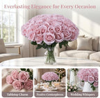 52pcs Dusty Pink Roses Artificial Flowers Ivory Fake Flowers Silk Roses with Stems for DIY Wedding Bouquets, alternate view 2