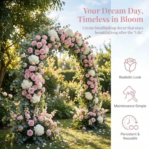 52pcs Dusty Pink Roses Artificial Flowers Ivory Fake Flowers Silk Roses with Stems for DIY Wedding Bouquets, alternate view 6