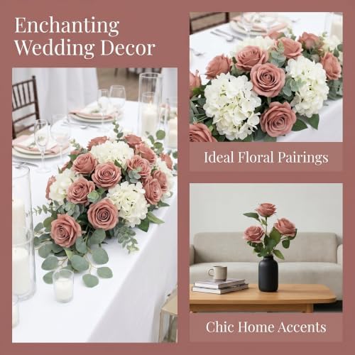 52pcs Dusty Rose Roses Artificial Flowers Fake Flowers Silk Roses with Stems for Wedding Party Bouquets Bridal, alternate