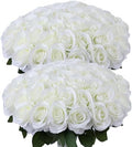 52pcs Ivory Roses Artificial Flowers Ivory White Roses Fake Flowers Silk Roses with Stems for DIY Wedding